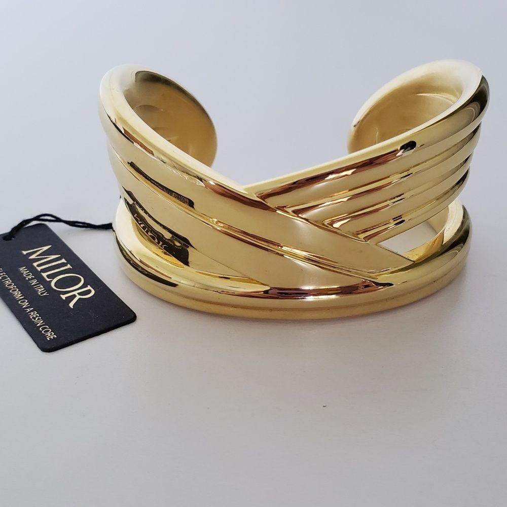 MILOR ITALY 14K Yellow Gold Resin Core Cuff Bracelet